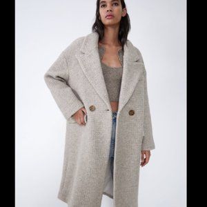 ZARA SAND WOOL BLEND OVERSIZED COAT - SZ MED BNWT